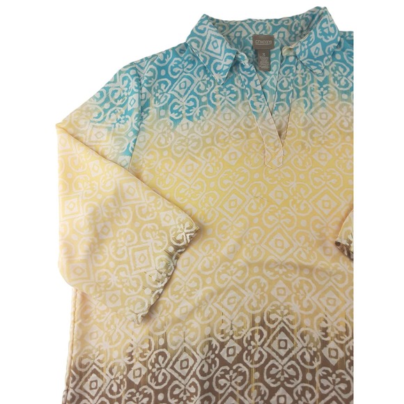 Chicos Womens Printed Ombre 3/4 Sleeve Sheer Popover Tunic Top Lightweight XL 3 - Picture 2 of 9